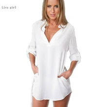 Women Long T Shirts V Neck Tops Tee Feminina Camisas Plus Size 5XL Blusas Casual Femme T-Shirts Solid Brand Female Clothing Y089