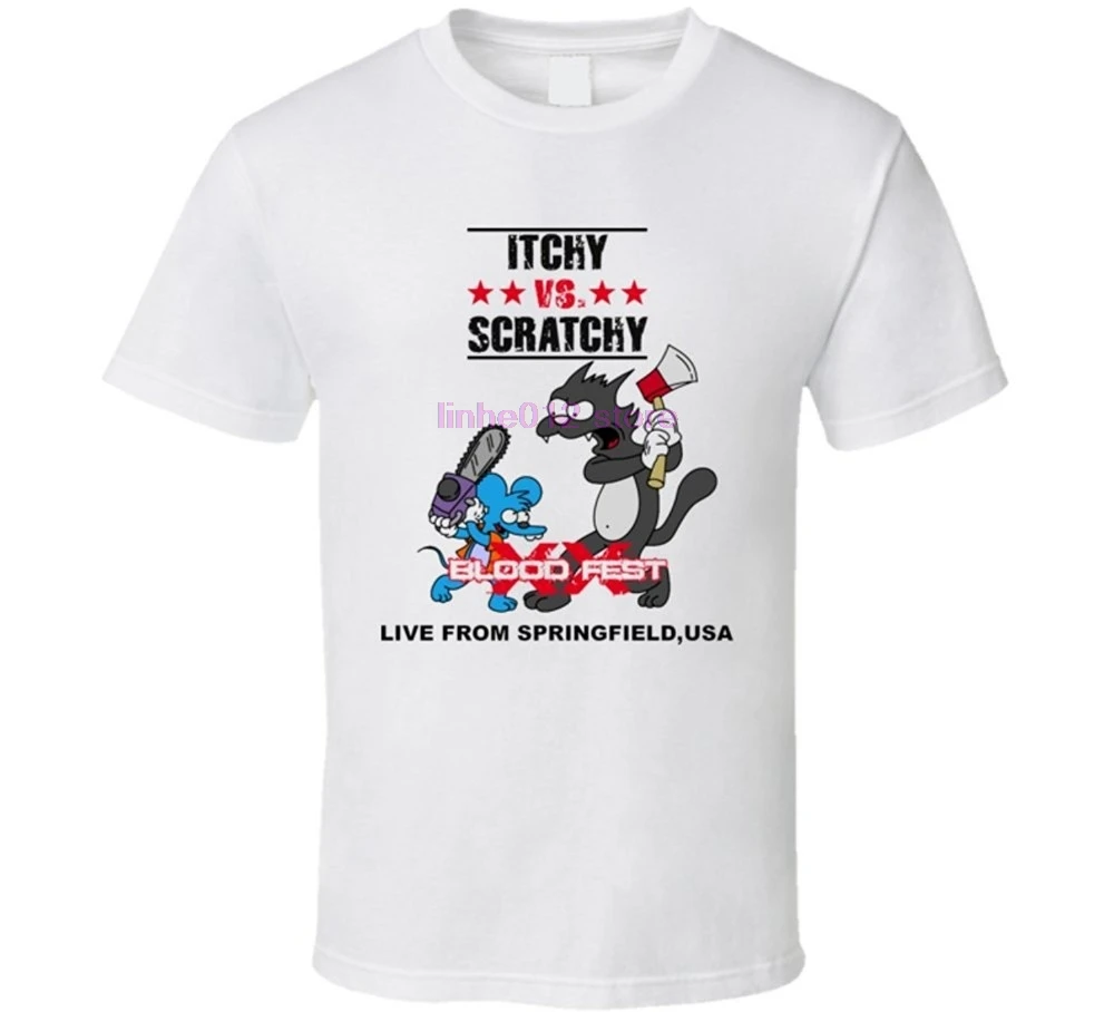 Newest 2019 men's fashion Itchy and Scratchy Cartoon Classic T Shirt Mens Fashion Novelty Short Sleeve Tee Tops Clothes