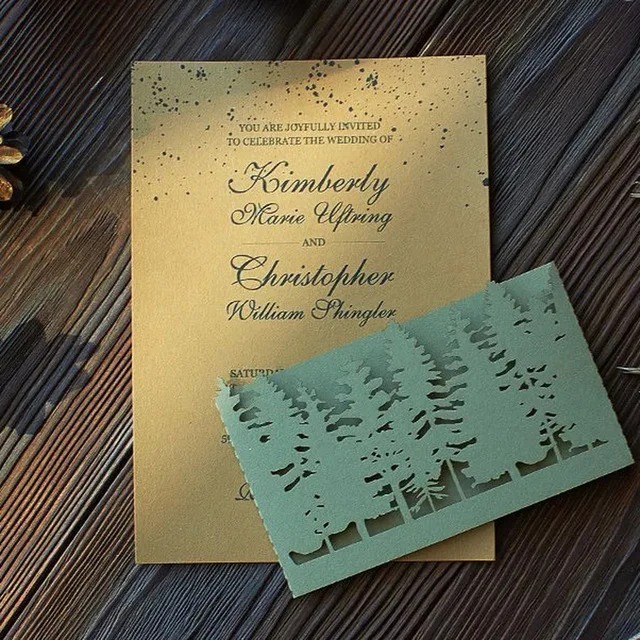 

50Set Greeting Design Tree forest Pattern Laser Cut Wedding Invitations Cards Blank Print Customize Convites Paper Birthday