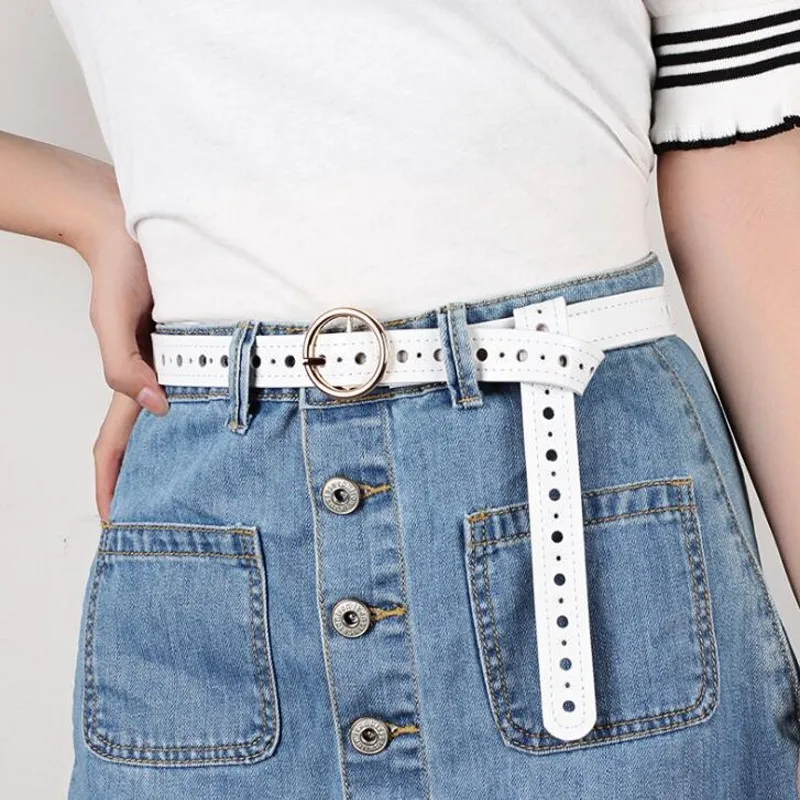 

High Quality Gold Round Pin Buckle Belts For Women Fashion 3cm Wide Luxury Jeans Dress Strap Ceinture Women Genuine Leather Belt