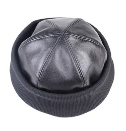 Men's Women's Real Leather Round Cap Bonnet Zucchetto Toque Beanie  New Cap Army/Navy Caps/Hats