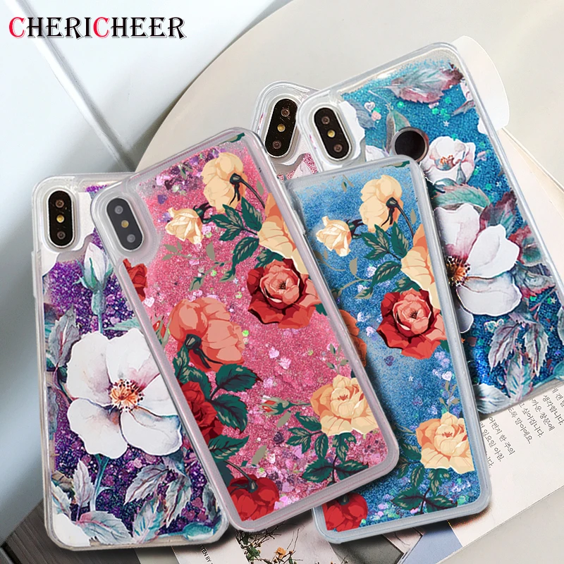 

White Rose Flower Liquid Case For Xiaomi Mi 9 T 9T Pro Mi 8 Lite Case Crystal Glitter Sands Cover For Xiaomi Mi 9 Case Mi9T Case