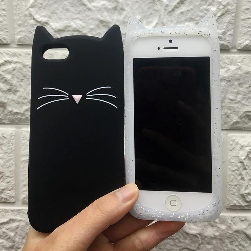 For iPhone 5 5S SE Case 3D Cute Cartoon Animal Beard Glitter Cat Ear Phone Cases For iPhone X 6 6S 7 8 Plus Silicon Soft TPU (16)