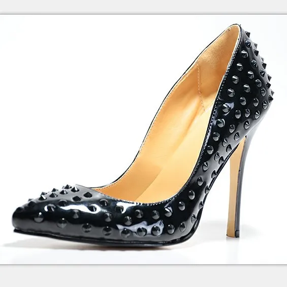 

Custom-Made Black Rivets Heel Less High Heels Women Shoes Stiletto Closed Pointed Toe Ladies Pumps Women Shoes 2015