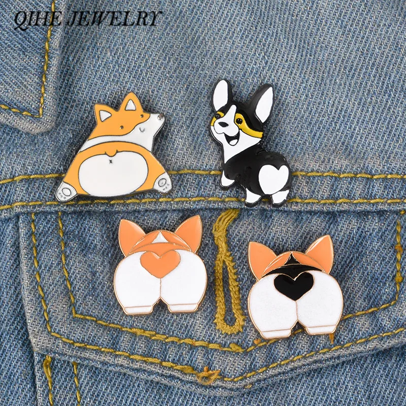 

QIHE JEWELRY Corgi Heart Butt Pins Poppy brooches Corgi lover enamel pins Lapel pins for corgi nerds Gift for dog mom