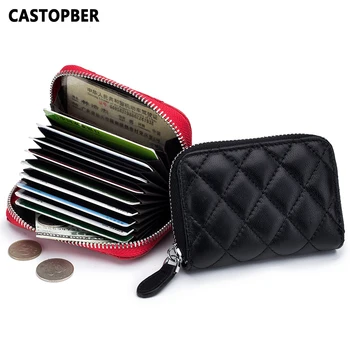 

Women Fashion Quilted Wallet Credit ID Accordion Card Holders Coin Purse Short Wallets Sheepskin Genuine Leather High Quality