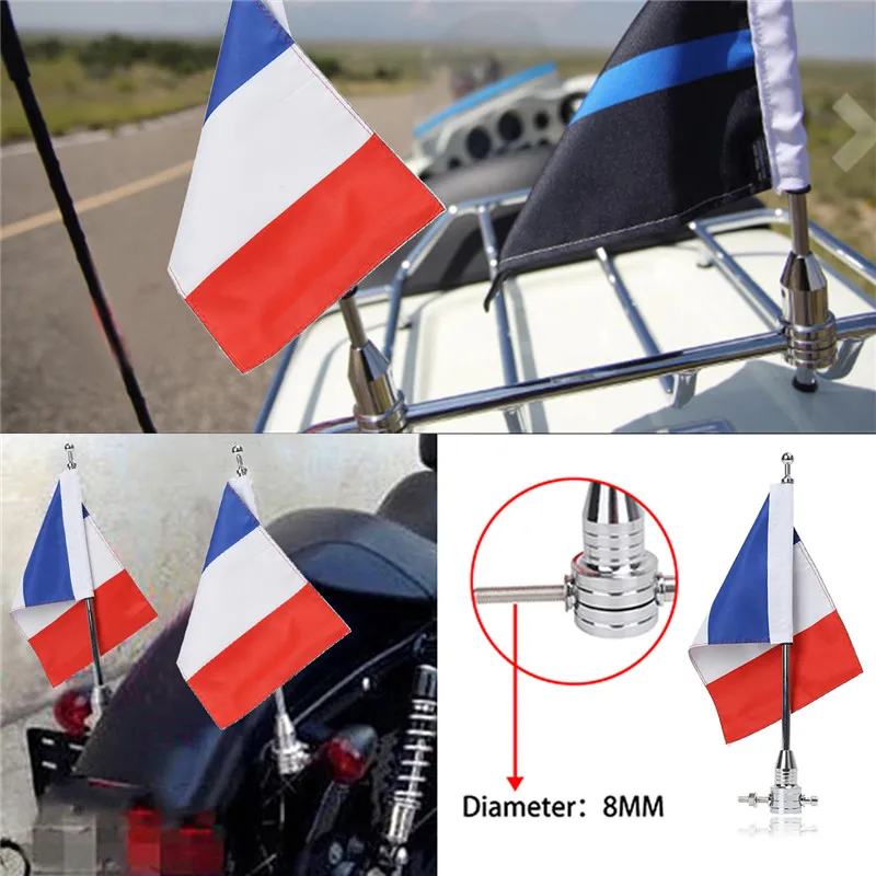Chrome Rear Side Mount Luggage Flag Pole France Flag Country Banners For Harley Touring Dyna Sportster For Honda GoldWing GL1800 (2)