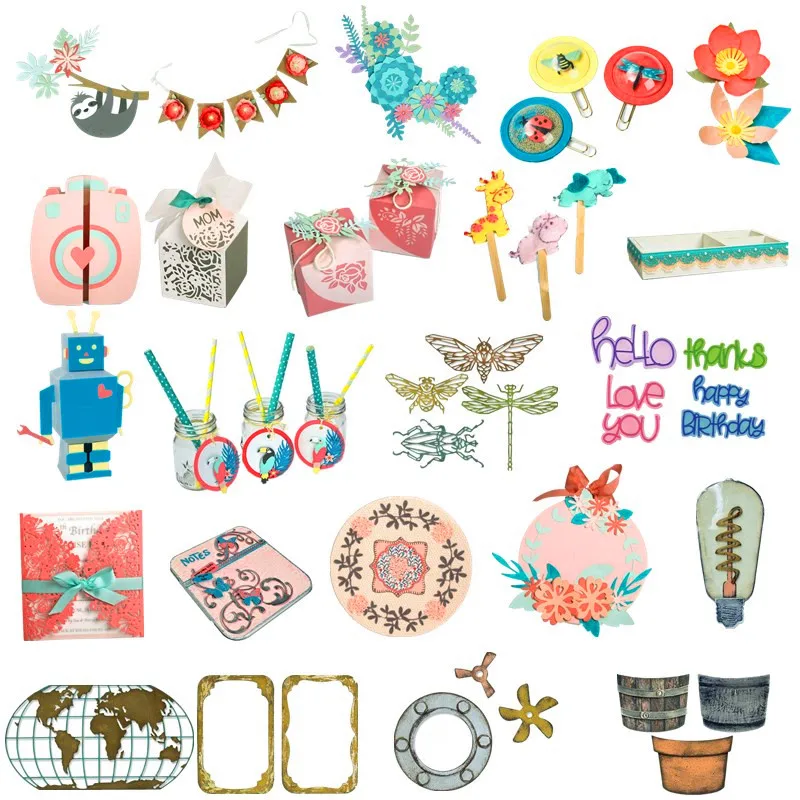 

3D Box Butterfly Flower Robot Bulb Metal Cutting Dies Stencils For DIY Scrapbooking Decoration Embossing Card Craft Die Cut New