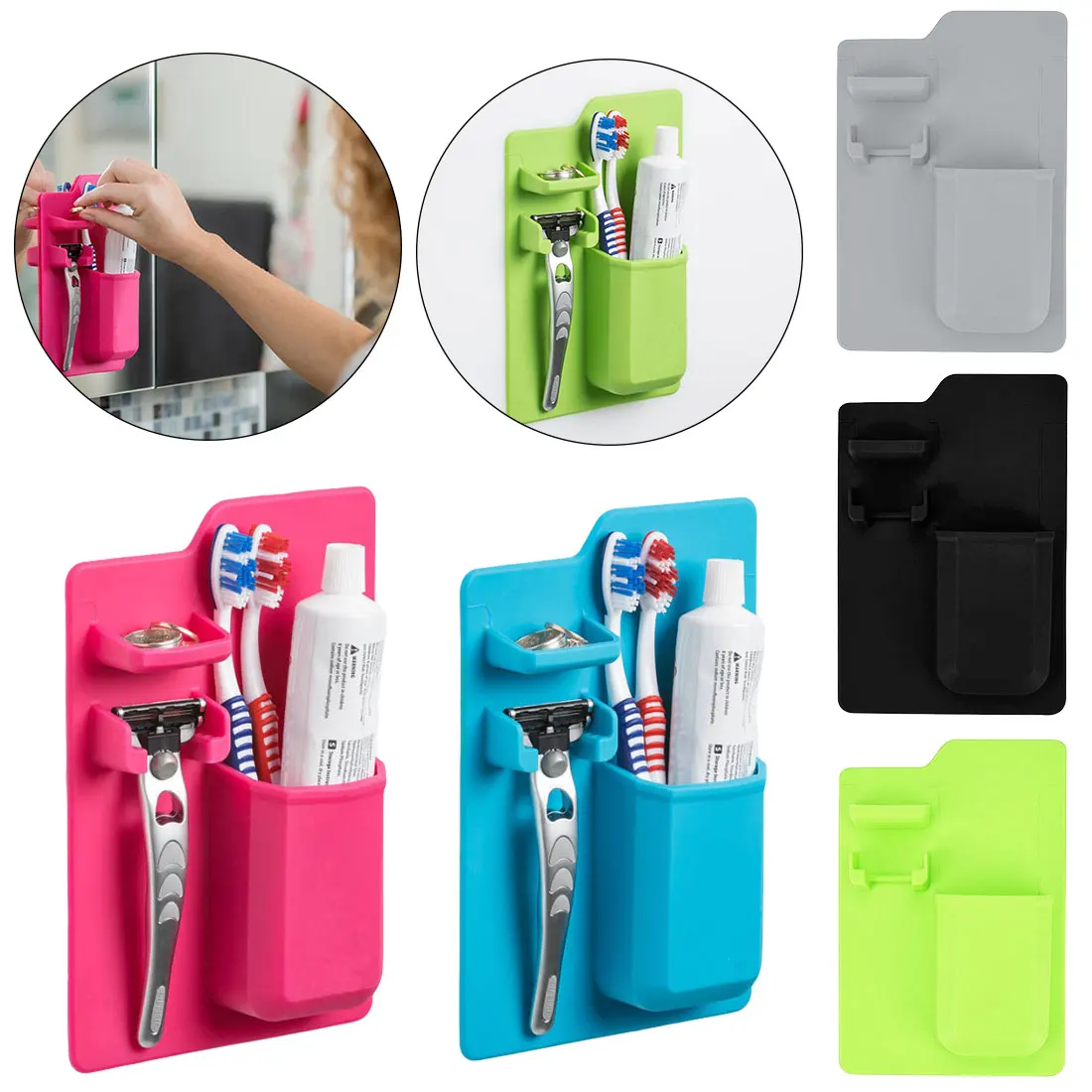 

Creative Silicone Bathroom Organizer Toothbrush wall Holder Shaver Razor Organizer Toothpaste Holder For Bathroom Mirror Showe