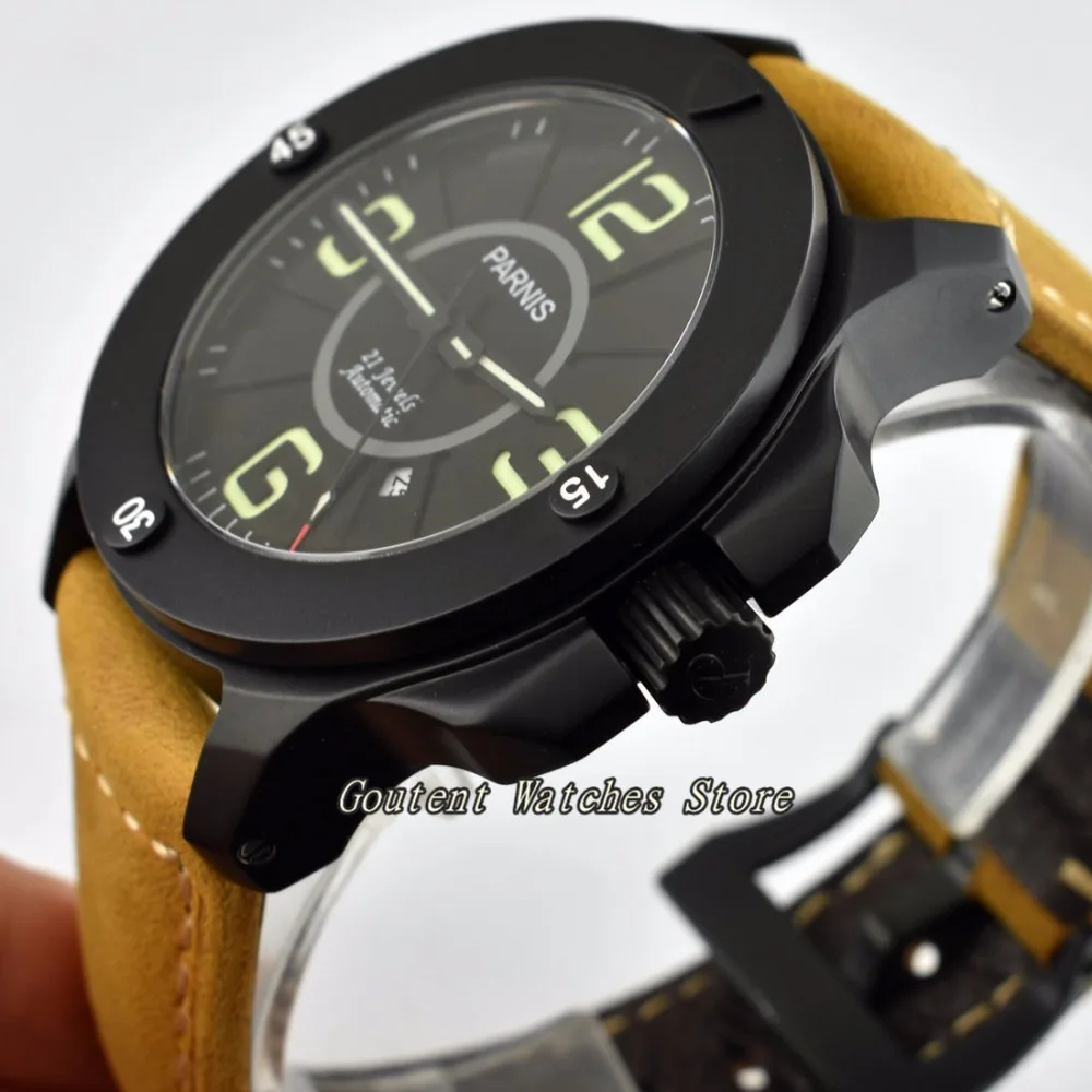  47mm Parnis Sapphire Glass Leather MIYOTA Deployment Automatic Mechanical Men's Watch