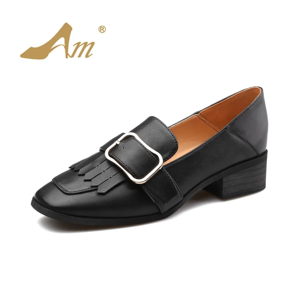 

Ame 2017 spring women's leisure buckle strap pumps medium square heel square toe casual signles shoes with 3 colors for woman
