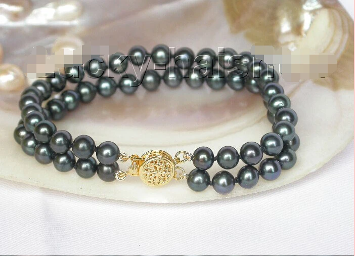 

Genuine AAA 2row round peacock black freshwater pearls bracelet 8" j7665 @^Noble style Natural Fine jewe SHIPPING new >>free shi