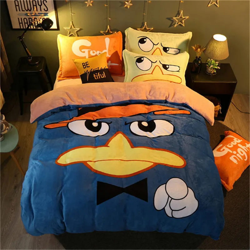 

new style flannel Cartoon Design 4pcs adult bedding 1pcs quilt cover/1pcs bed sheet/2pcs pillowcase free shipping
