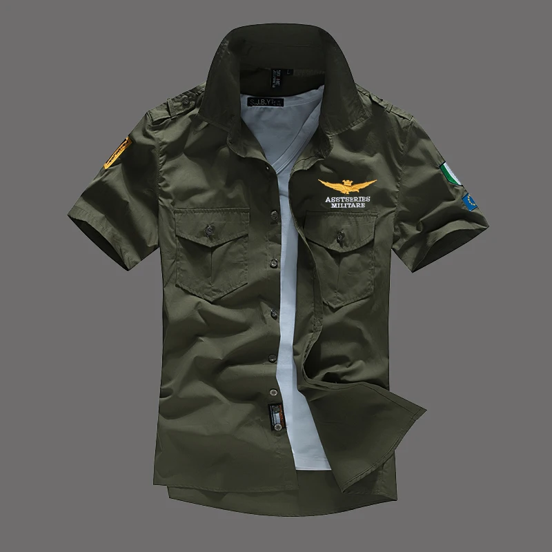 ASSTSERIES летние мужские Air Force One футболка с пилотом хлопковые военные Повседневное рубашка Высокое качество короткий Одноцветный пуловер, рубашка с рукавами S-4XL