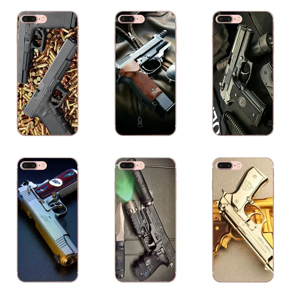 

For Xiaomi Note 3 4 Mi3 Mi4 Mi4C Mi4i Mi5 Mi 5S 5X 6 6X A1 Max Mix 2 TPU Mobile Phone Cases Pistolas Glock Weapon Gun Bullet