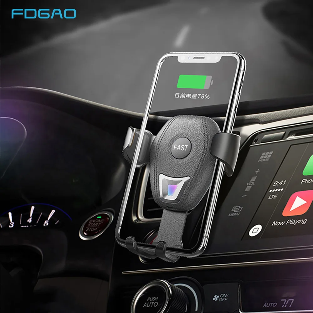 

FDGAO Qi Car Wireless Charger for iPhone Xs XR X 8 10W Fast Wireless Charging Stand for Samsung S9 S10 Car Phone Holder Charger
