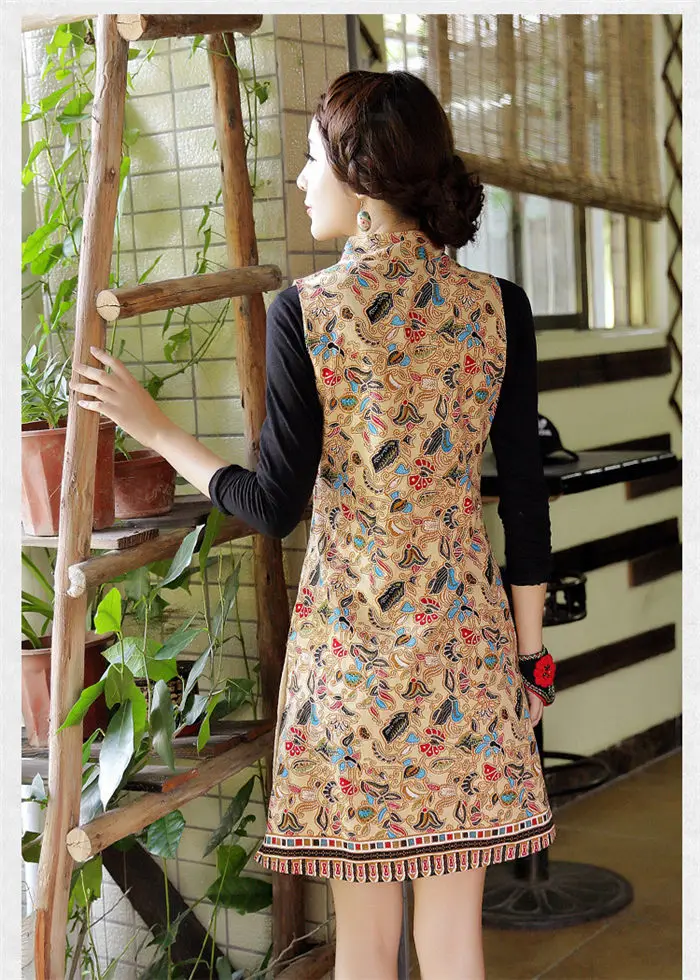 Woman Vest New Arrival Chinese Style Women Sleeveless Jacket Vintage Print Long Slim Ethnic Waistcoat Cotton Linen Tops f1073