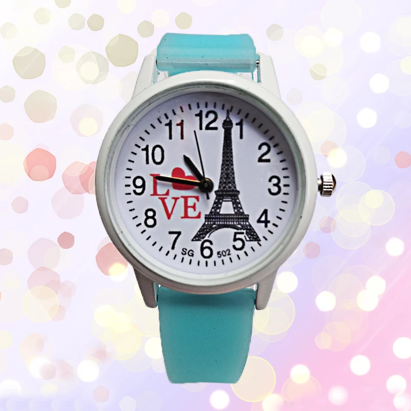 

Low price good quality Women Watch Paris Tower Heart-shaped Kids Watches Children Watch Girls Boys Clock waterproof Wristwatches