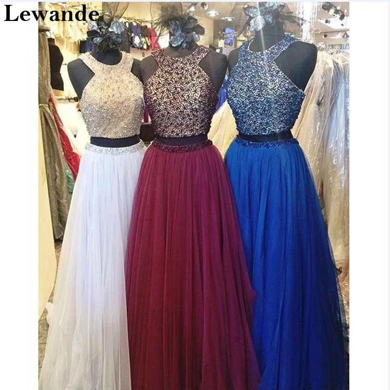 Lewande Beaded Two Piece Tulle Prom Dress 2017 A Line Sleeveless 2