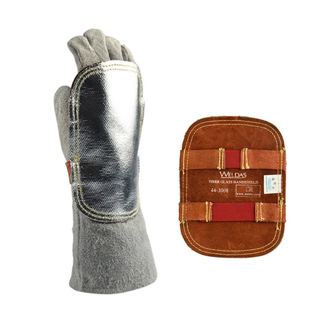 WELDAS Reflective Aluminum Hand Shield Cowhide Split Leather Anti Flame