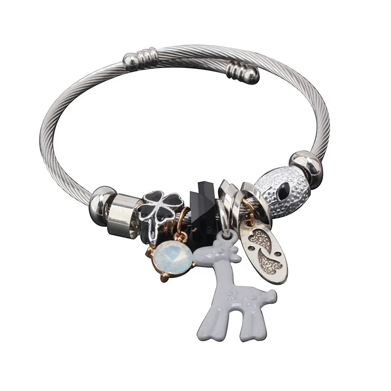 

Fashion Stainless Steel Can Adjust Cartoon Fawn Pendeloque Cut Girl Bracelet Multivariate Element Personality Bracelet