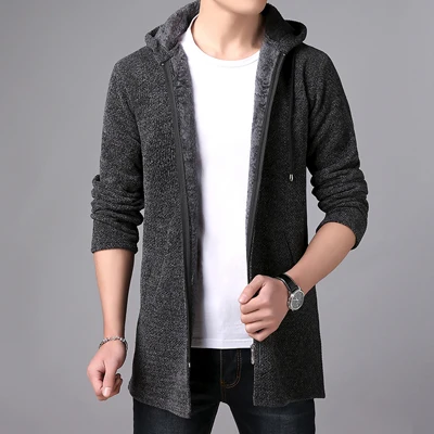 MIACAWOR брендовый мужской свитер с капюшоном, Мужской флисовый теплый свитер, повседневный шерстяной свитер, вязаные куртки, пальто Y146 - Цвет: Темно-серый