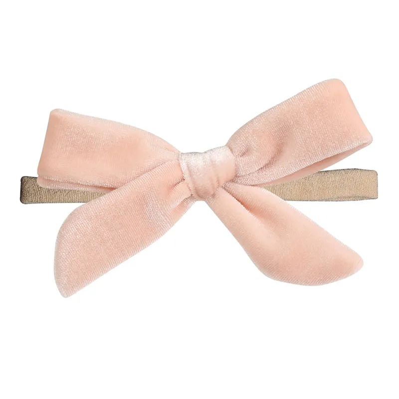 Coral Pink InSowni/Новинка года, 1 предмет, супер эластичный нейлоновый однотонный бархатный бант, повязки для волос, аксессуары для волос, галстуки для маленьких девочек - Цвет: Coral Pink