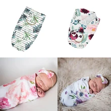 Новое мягкое одеяло для новорожденных из 2 предметов, повязка на голову, комплект с милым принтом, спальный мешок для маленьких девочек, набор пеленок