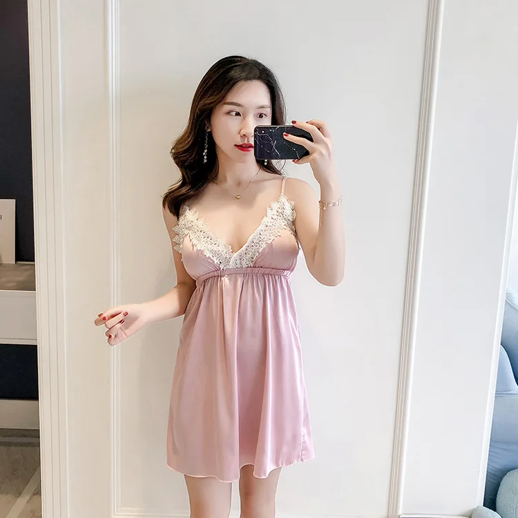 Queenral Women's Sleep Lounge Lingerie Nightgowns Sleepshirts Sleepwear Silk Stain Nightie Nightdress Sexy Homewear Night Gown  6