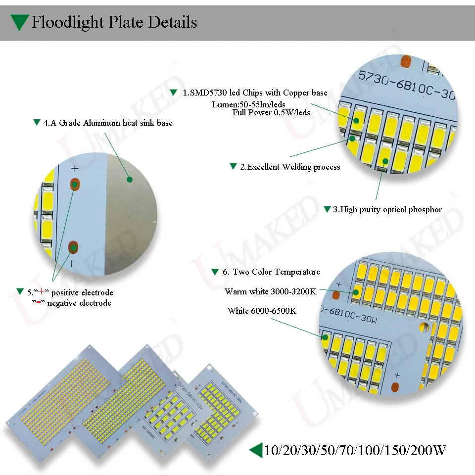 Holofotes smd lâmpadas cob chip 5730 Current : 2*(1500ma)