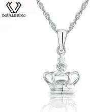 DOUBLE-R Fine Jewelry Crown necklaces & pendants Female Genuine 0.01ct Diamond 925 Sterling Silver Jewelry for women