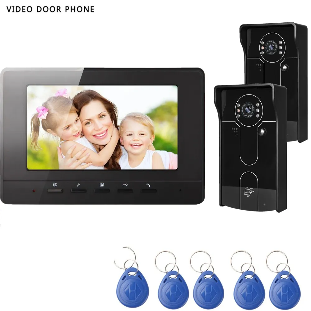 

Wire video door phone intercom system 7inch hd screen with night vision RFID outdoor camera for video door phone villa two panel