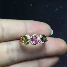 Natural multicolor tourmaline Ring Natural gemstone Ring S925 sterling silver trendy Elegant Delicate array women gift Jewelry