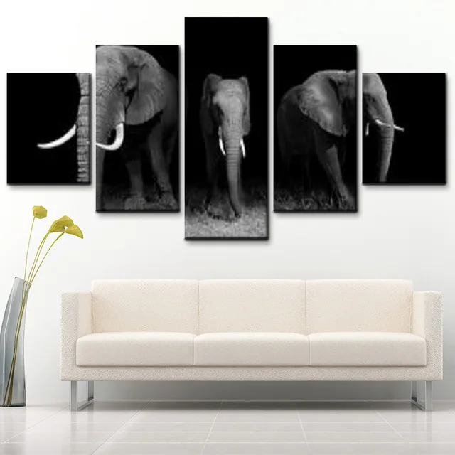 Modern Home Decor 5 Pieces Black And White Elephant Animal Canvas Modern Home Decor 5 Pieces Black And White Elephant Animal Canvas Painting Hd Printing Posters For
