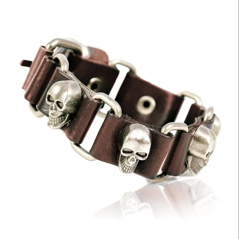 Fashion Bangles Skull Chain Leather Men's Bracelets European style Knighthood Link Charm Bracelets Jewelry