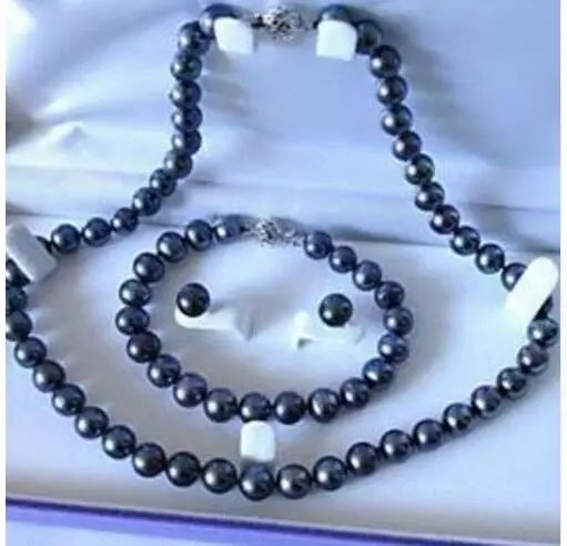 

Women Gift Freshwater Newly blue akoya cultured freshwater round natural 7-8mm pearl fascinating necklace bracelet ++ set
