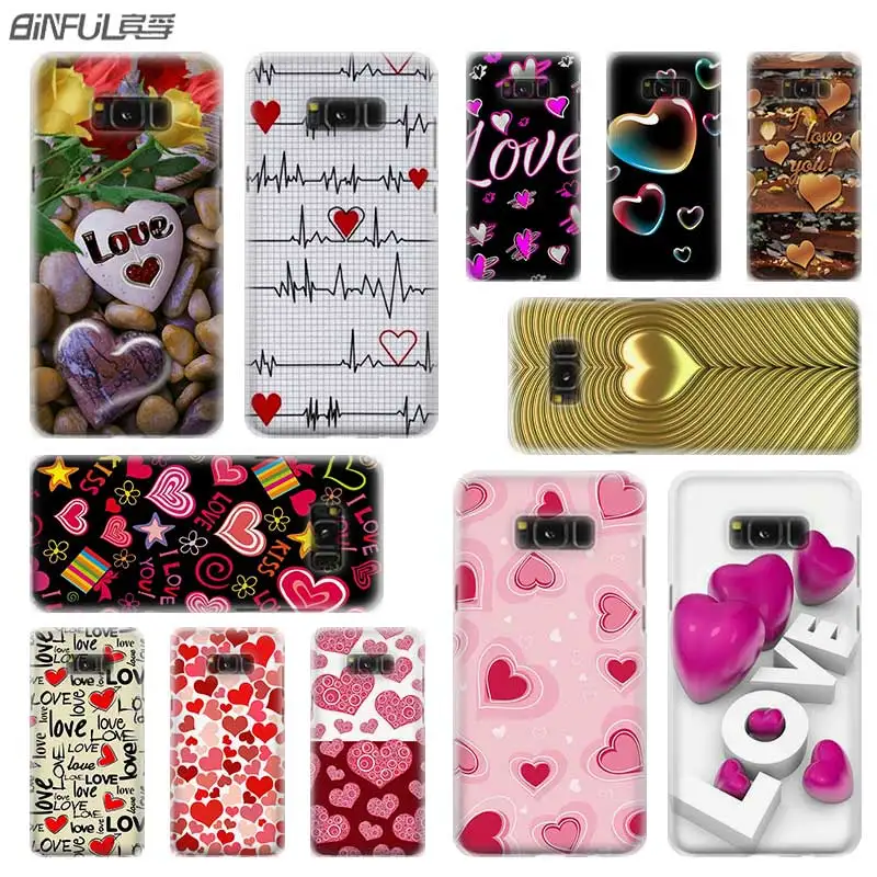 

BINFUL case cover hard Transparent for Samsung S9 S8 S7 S6 S5 S4 S10 Edge Plus for Galaxy Note 10 Pro 9 8 Love Heart Pattern