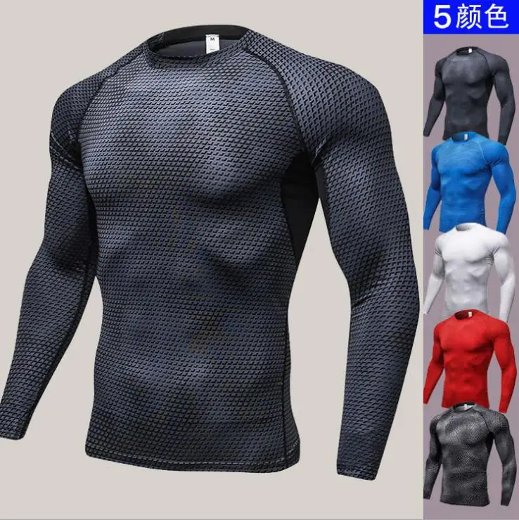 

Men's 3D printed fitness running training long sleeve body stretch and sweat drying clothes