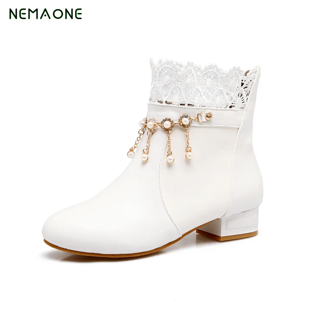 

NEMAONE 2017 new ankle boots with cut outs square heels round toe platform pu soft leather women fashion boots