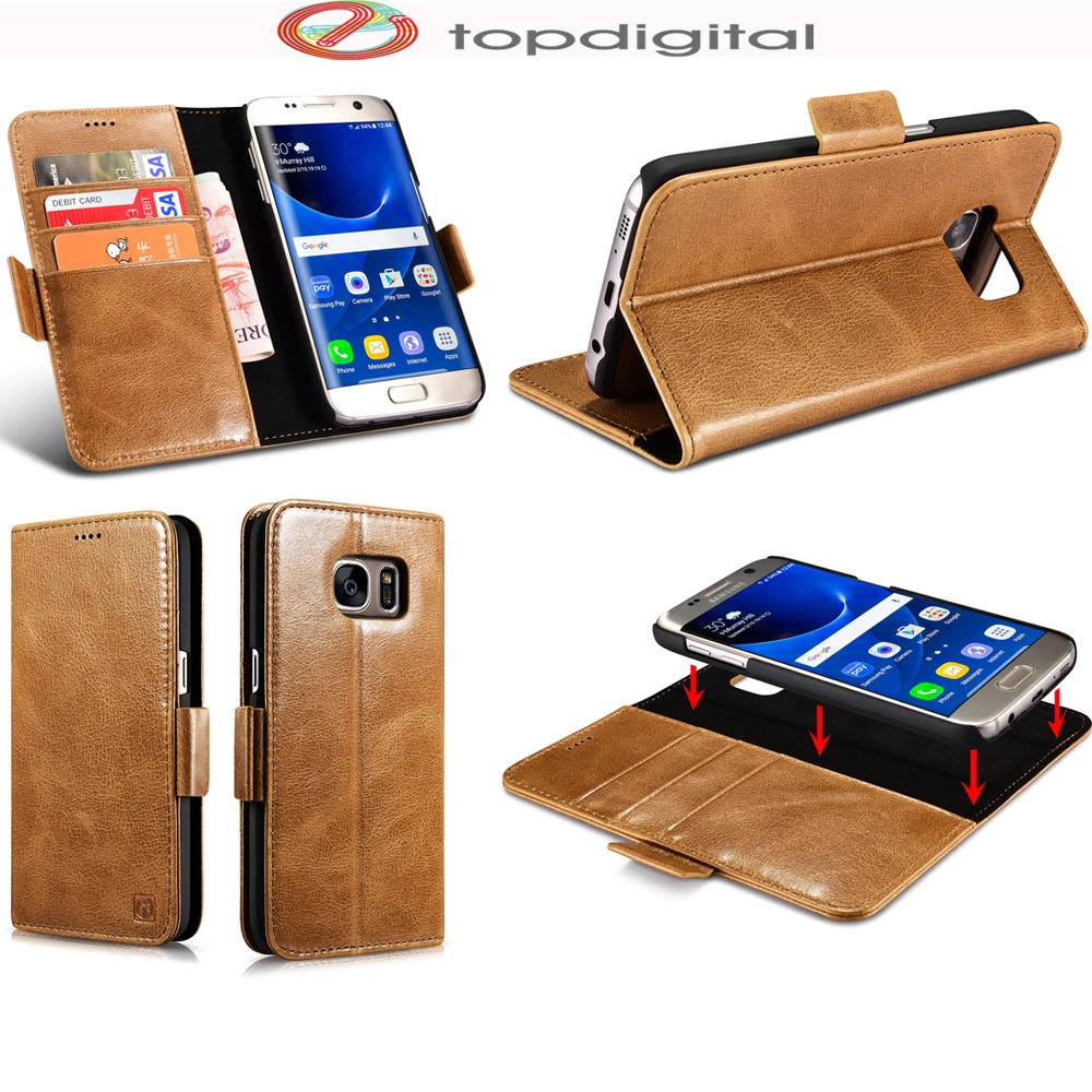 icarer Case for Samsung Galaxy S7 Case Cover Genuine Leather Wallet