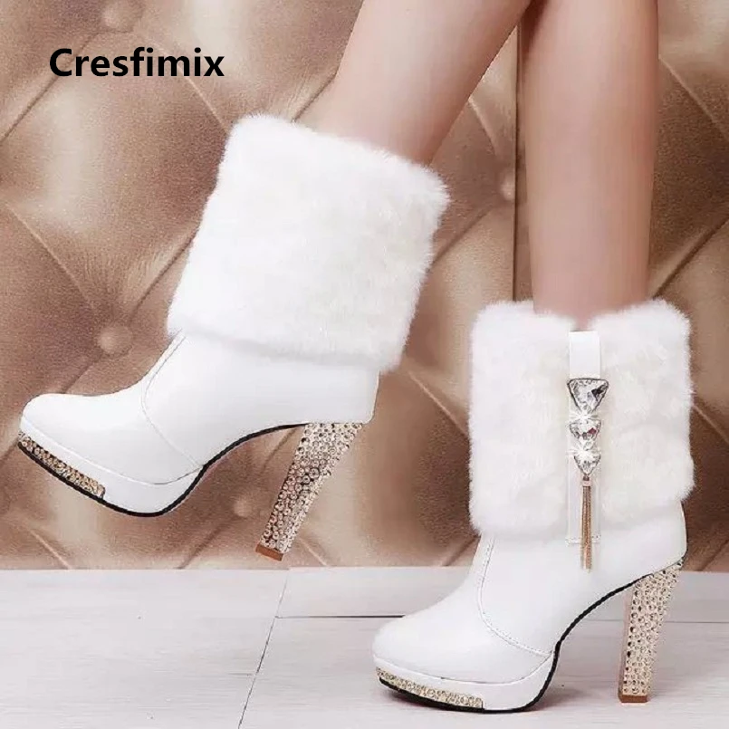 

Cresfimix botas femininas women fashion comfortable warm white boots lady casual high heel martin boots cool black boots a2658