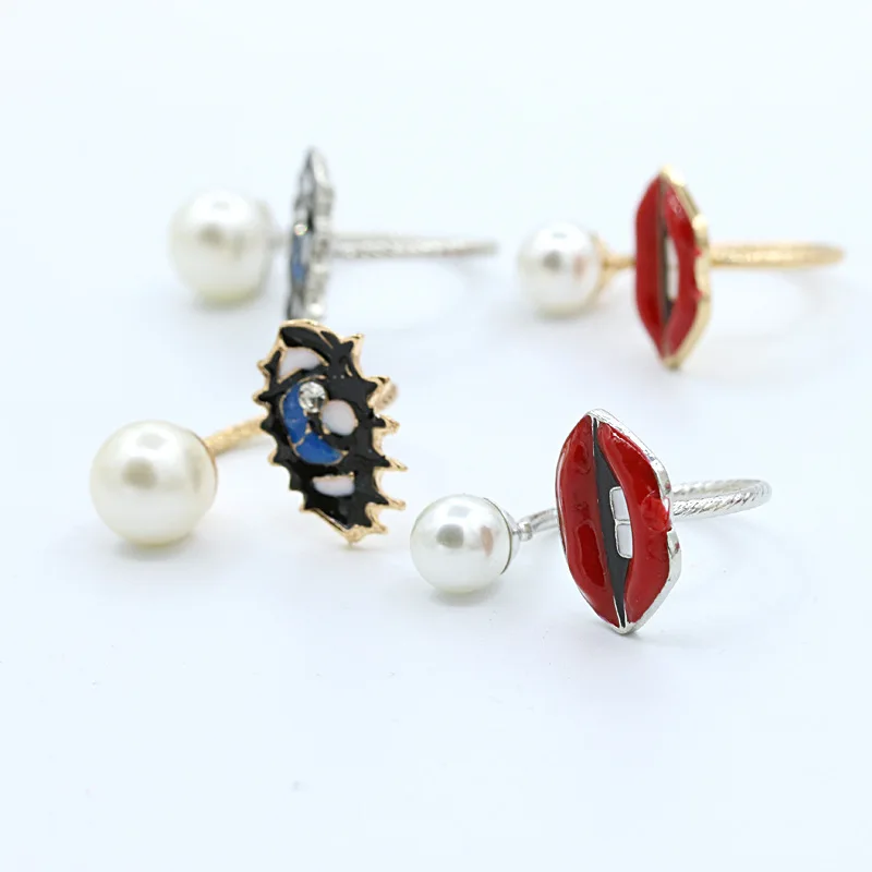 

Retro Simulated Pearl Eye Lip Rings White Red Blue Black Bead Knuckle Rings for Women