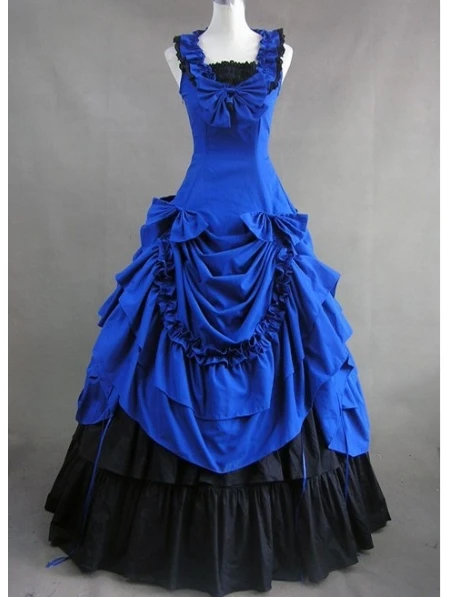 Классический черный и белый готическое платье, вечернее платье - Цвет: Синий