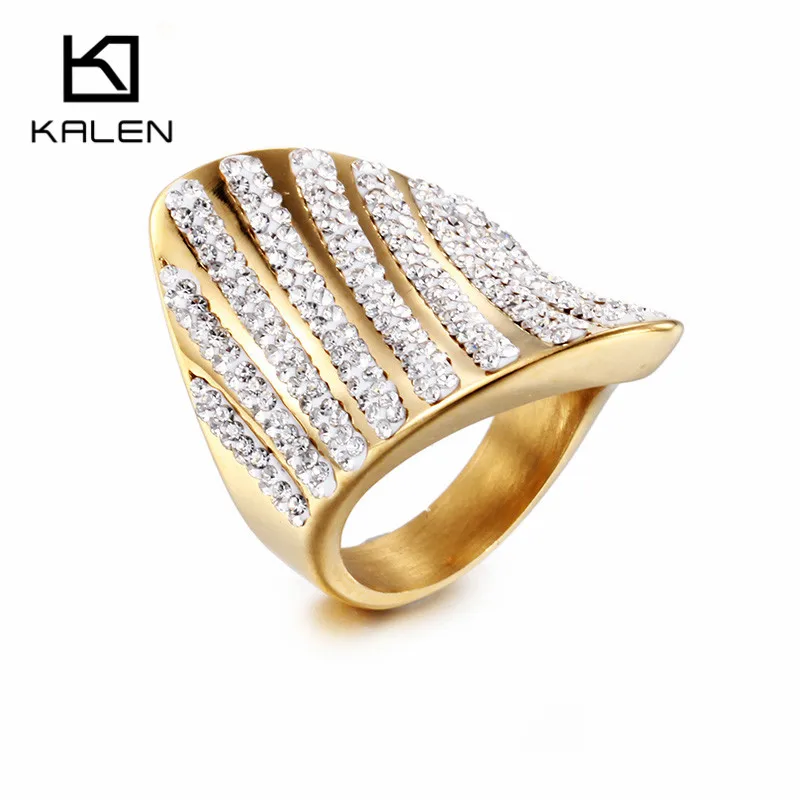 Бренд Kalen коктейльное кольцо винтажный геометрический волна Золотое кольцо Полный CZ кольца для женщин вечерние ювелирные изделия оптом