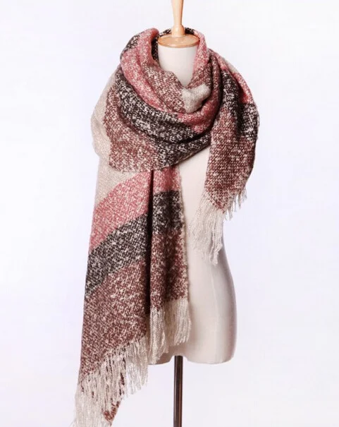 Женский осенне-зимний мохер кашемировый шарф, длинный размер, теплые модные шарфы и палантины для девушек, повседневные аксессуары в стиле пэчворк - Цвет: Coffee