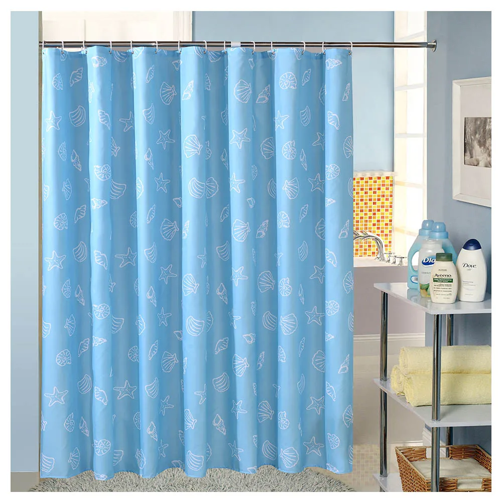 

Shower Curtain Set with Hooks Mediterranean Blue Shell Conch Sea Ocean Bathroom Decor Mildew Resistant Fabric Shower Curtain