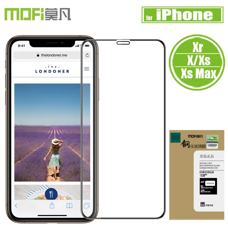 for iPhone X XS Max XR Tempered Glass Screen Protector Mofi 3D CP+MAX 9H Full Cover Clear Glass Flim for iPhone X/XS/XS Max/XR