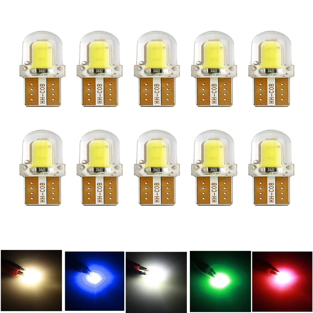 

10pcs LED W5W T10 194 168 COB 8SMD Led Parking Bulb Auto Wedge Clearance Lamp CANBUS Silica Bright White License Light Bulbs