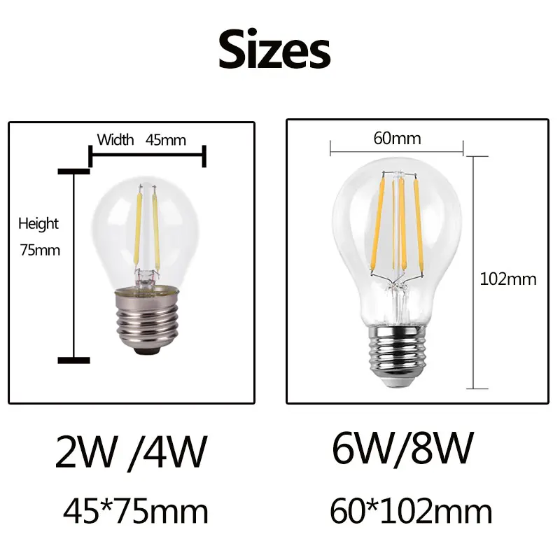 Светодиодный светильник накаливания E27 Светодиодный светильник 2 Вт 4 Вт 6 Вт 8 Вт G45 A60 винтажный стеклянный светодиодный светильник Эдисона с ампулой 220 В сменная лампа накаливания