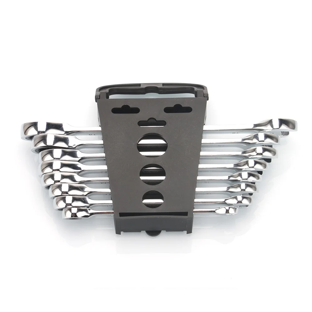 VECONOR 8 pieces full polished ratchet wrench set in plastic storage rack ratcheting gear key wrench 8-18mm